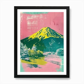 Mount Fuji Japan Retro Duotone Silkscreen 1 Art Print