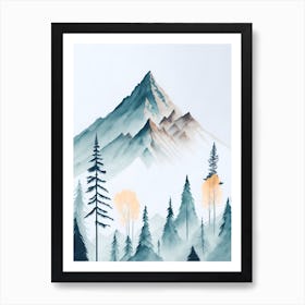 Mountain And Forest In Minimalist Watercolor Vertical Composition 128 Art Print