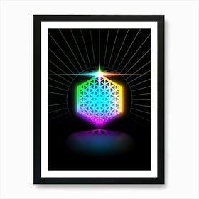 Neon Geometric Glyph in Candy Blue and Pink with Rainbow Sparkle on Black n.0060 Art Print