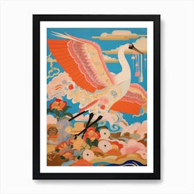 Maximalist Bird Painting Crane 1 Art Print