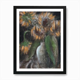 Sunflowers - Anton Maliar distressed rustic dark floral flowers Van Gogh inspired Art Print