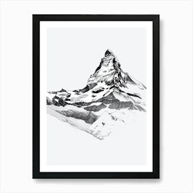 Matterhorn Switzerland Italy Line Drawing 2 Art Print