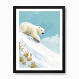 Polar Bear Cub Sliding Down A Snowy Hill Storybook Illustration 4 Art Print