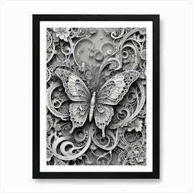 Silver Butterfly Metallic Abstract Art Print