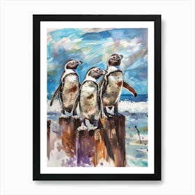 Humboldt Penguin Stewart Island Ulva Island Watercolour Painting 3 Art Print