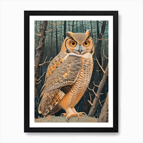 African Wood Owl Relief Illustration 2 Art Print