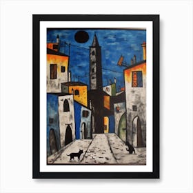 Painting Of Venice With A Cat In The Style Of Surrealism, Miro Style 4 Art Print