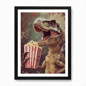 T Rex Dinosaur Eating Popcorn At The Cinema 1 Art Print