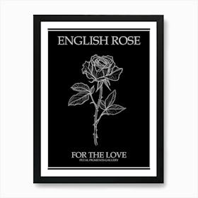 English Rose Black And White Line Drawing 34 Poster Inverted Art Print
