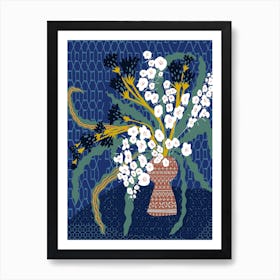 Floral Contemporary Still Life Dark Blue Poster