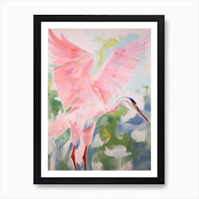 Pink Ethereal Bird Painting Great Blue Heron Art Print