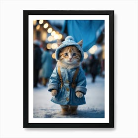 Cat In Winter Coat Art Print