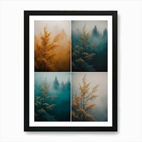 Four Trees In The Mist Art Print