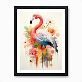 Bird Painting Collage Flamingo 2 Art Print