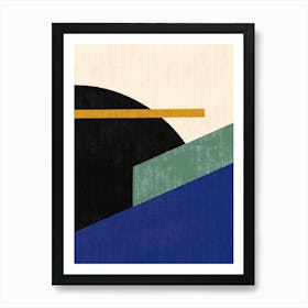 Geometric Abstract Shapes Filet Green Blue Navy Art Print