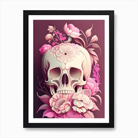 Skull With Intricate 1 Linework Pink Vintage Floral Art Print