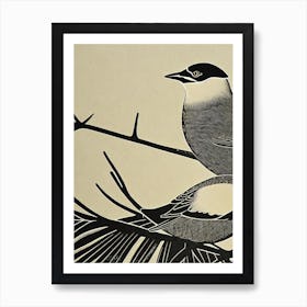 Cedar Waxwing 2 Linocut Bird Póster