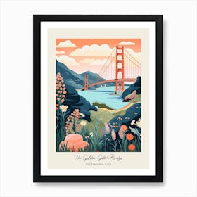 The Golden Gate Bridge   San Francisco, Usa   Cute Botanical Illustration Travel 1 Poster Poster