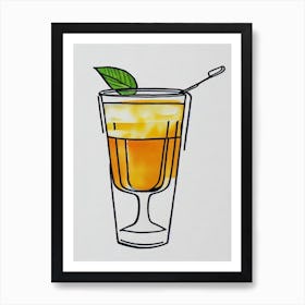 Aperol Spritz Minimal Line Drawing With Watercolour Cocktail Poster Poster