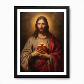 Sacred Heart Of Jesus, Oil On Canvas Portuguese School, 19th Century 006 Art Print