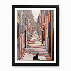 Painting Of Florence With A Cat In The Style Of Minimalism, Pop Art Lines 4 Art Print