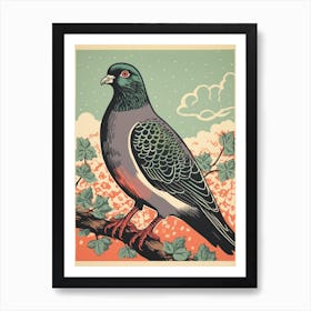 Vintage Bird Linocut Pigeon 2 Art Print