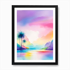 Watercolor Landscape With Palm Trees Art Print