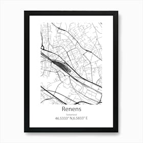 Renens,Switzerland Minimalist Map Art Print