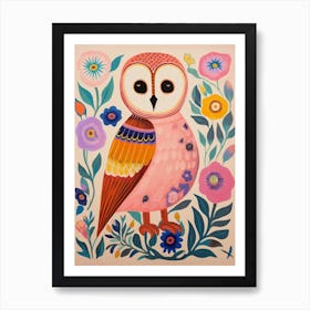 Pink Scandi Barn Owl 2 Art Print