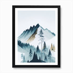 Mountain And Forest In Minimalist Watercolor Vertical Composition 294 Art Print