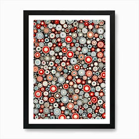 Retro Futuristic Seamless Pattern Featuring Stylized Atoms Vibrant Red And Black And White colors, 271 Art Print