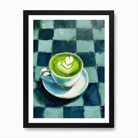 Matcha Latte Blue Checkerboard 2 Art Print