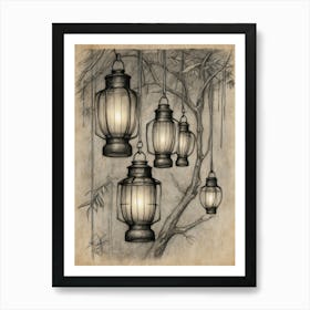 Lanterns Hanging From A Tree Art Print