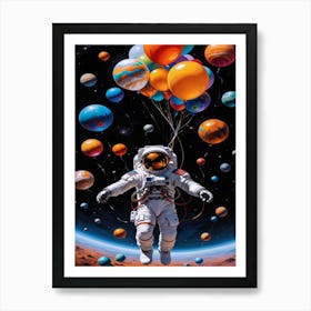 Space Astronaut With Balloons Art Print