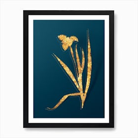 Vintage Tiger Flower Botanical in Gold on Teal Blue Art Print