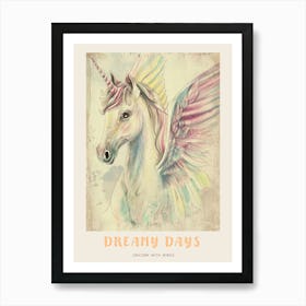Storybook Style Unicorn With Wings Pastel 1 Poster Art Print