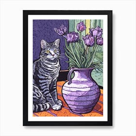 Drawing Of A Still Life Of Lavender With A Cat 4 Art Print
