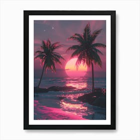 Synthwave Sunset At The Beach 16 Art Print