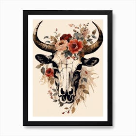 Vintage Boho Bull Skull Flowers Painting (44) Art Print