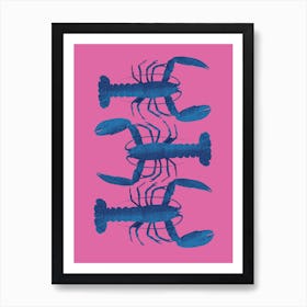 Blue Lobsters - Pink Art Print