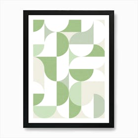 Mid-Mod playful geometric dots and shapes pattern tonal green pastels Art Print