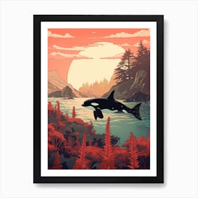Warm Tones Graphic Design Orca Whale At Sunset 4 Art Print