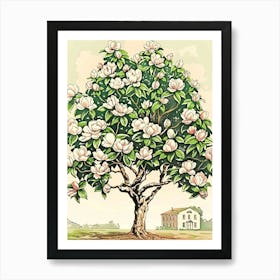 Magnolia Tree Storybook Illustration 1 Art Print