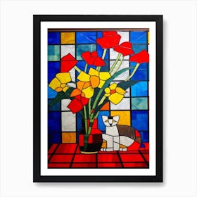 Anthurium With A Cat 3 De Stijl Style Mondrian Art Print