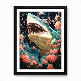 Sharks And Flowers Art Print