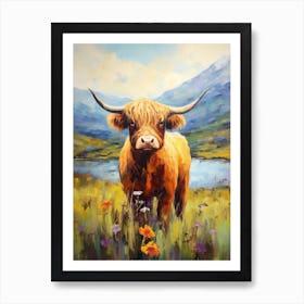 Warm Tones Highland Cow Impressionism Style Painting 1 Art Print
