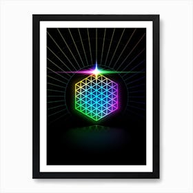 Neon Geometric Glyph in Candy Blue and Pink with Rainbow Sparkle on Black n.0181 Art Print