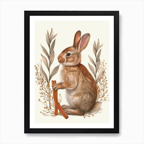 Cinnamon Blockprint Rabbit Illustration 8 Art Print