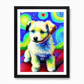 Cute Pup in Starry NightVan Gogh Style Art Print