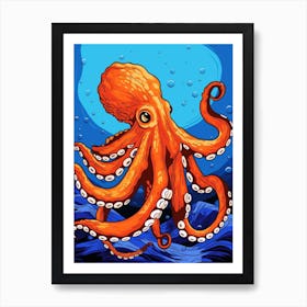 Day Octopus Retro Pop Art  Illustration 3 Art Print